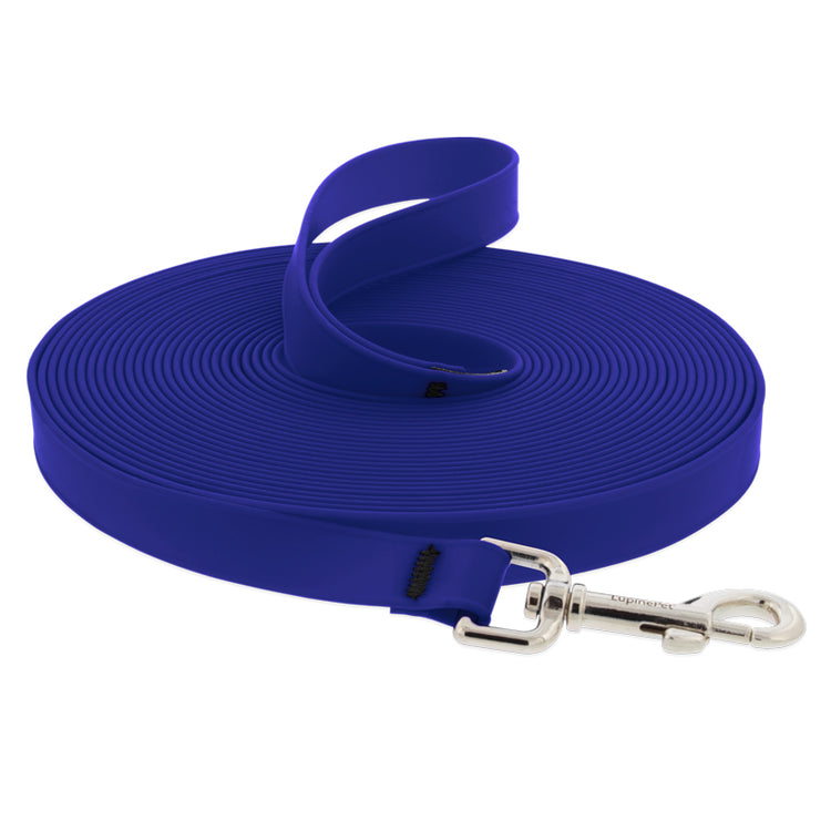 Dog Training Leads from LupinePet made from waterproof BioThane®  in 15ft and 30ft lengths dark blue