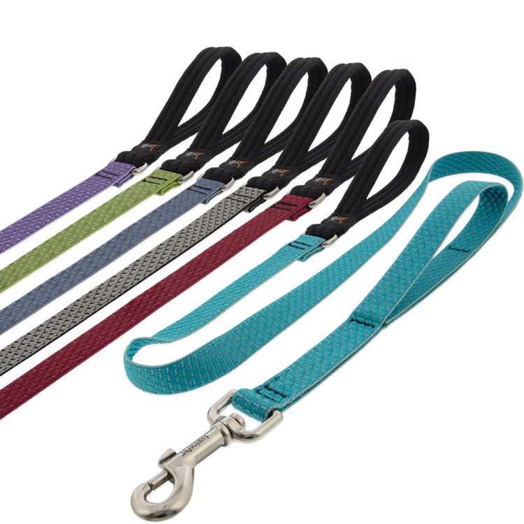 Eco by LupinePet double handle dog leashes in assorted colors on a white background