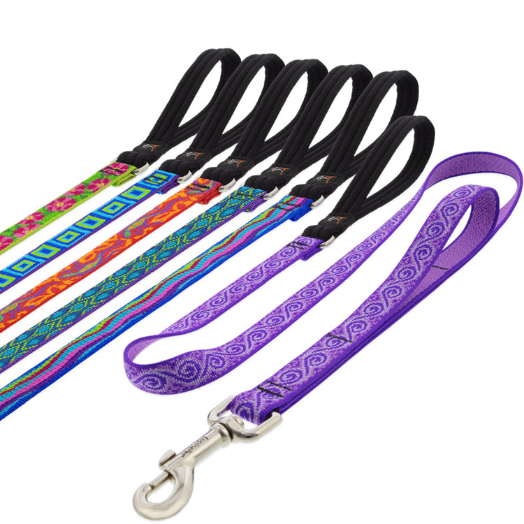 Original Designs double handle dog leashes in assorted designs on a white background