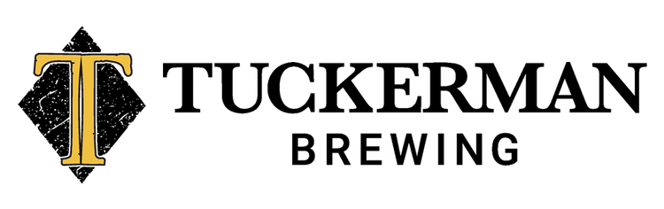 Tuckerman Brewing logo on a white background, featuring a stylized black and gold 'T' emblem alongside the brand name in black serif text.