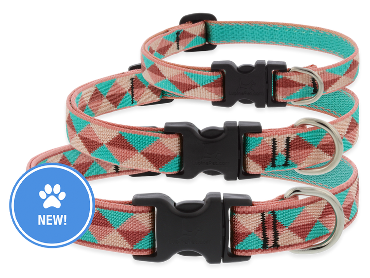 Dog collars in new Sedona simple geometric design in muted western tones with pops of turquoise. 