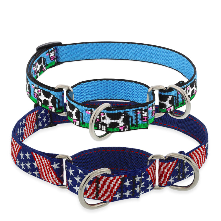 Assorted Martingale collars in Micro Batch limited designs shown on a white background