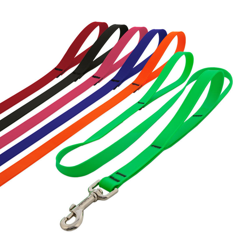 Splash waterproof double handle dog leashes in assorted color on a white background