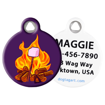 Pet ID Tag from LupinePet by Dog Tag Art – Crackling Campfire Design front and back