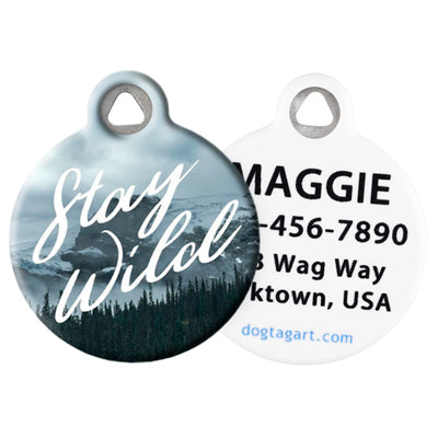 Pet ID Tag from LupinePet by Dog Tag Art – Stay Wild Design front and back