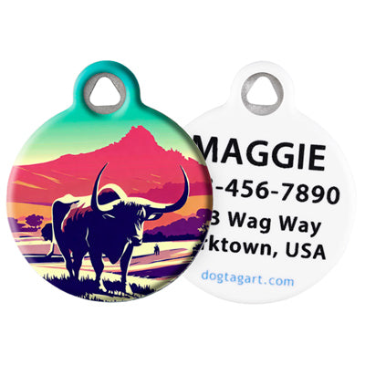 Pet ID Tag from LupinePet by Dog Tag Art – Texas Longhorn Design front and back