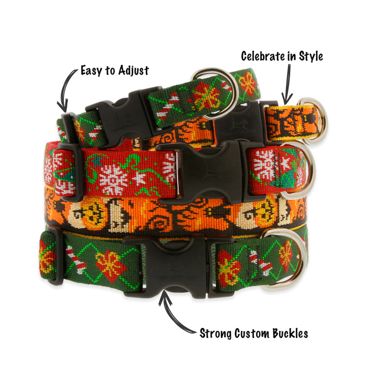 LupinePet adjustable dog collars in assorted Holiday Designs.
