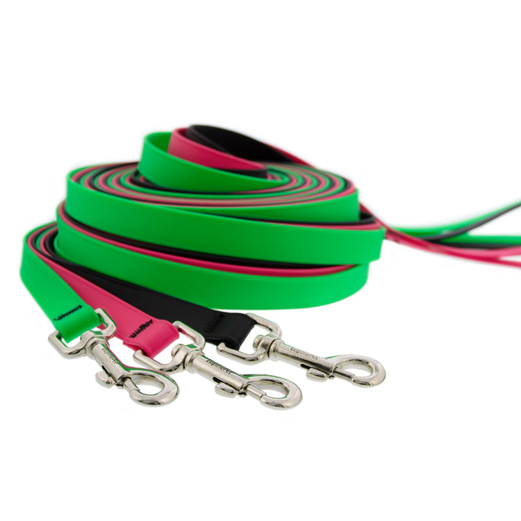 Dog Training Leads from LupinePet made from waterproof Biothane in 15ft and 30ft lengths and multiple colors