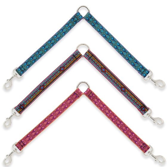 Dog Leash coupler by LupinePet. Split your dog leash in two easily. Seen here in Original Designs, Rain Song, El Paso & Alpen Glow. Available for any size dog.