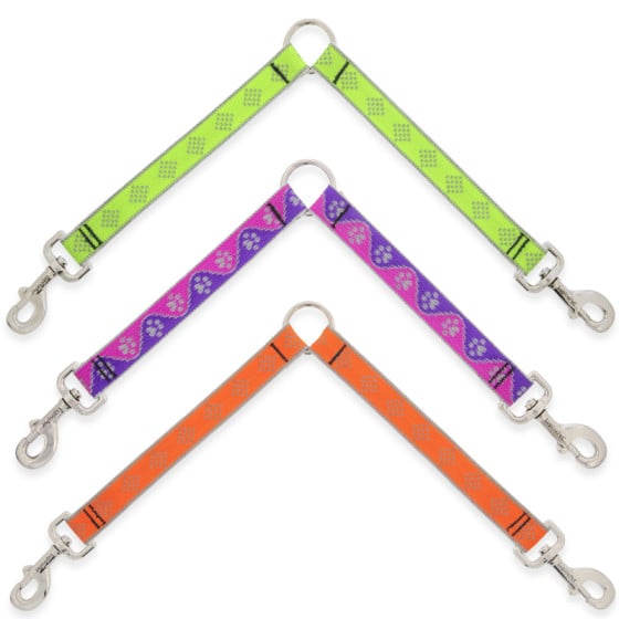 Dog Leash coupler by LupinePet. Split your dog leash in two easily. Seen here in our Reflective Designs. Available for any size dog.