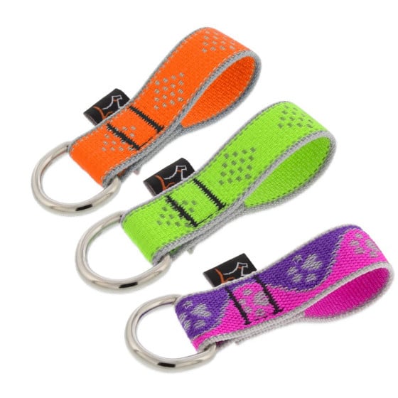 Dog collar d-ring extender. Collar Buddy by Lupine Pet in assorted Reflective Designs. Available in 3 widths for every size dog. 