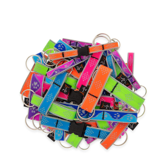 Split-ring and Buckle style key chains made from Recycled Materials by LupinePet in our Reflective Designs