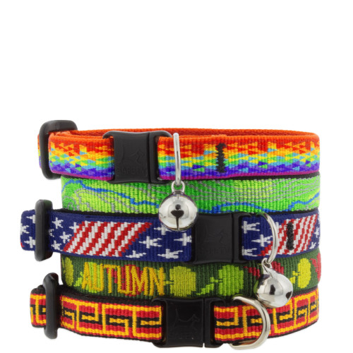 Cat collars with safety breakaway buckle in LupinePet MicroBatch Limited Designs