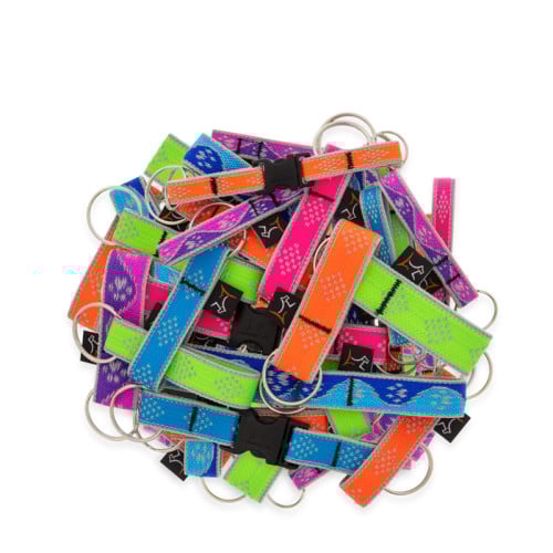 Split-ring and Buckle style key chains made from Recycled Materials by LupinePet in our Reflective Designs